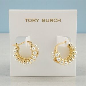 Tory Burch Kira Gold Pearl Embellished Earrings